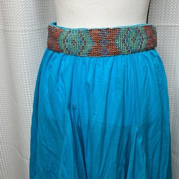 Sandy Starkman Boho Maxi Skirt Flared Beaded Belt Gypsy Godet Size Large - Picture 2 of 9